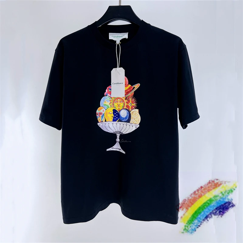 

2023ss Casablanca T-Shirt Men Women 1:1 High Quality Loose Tee Top T Shirt Inside Tags