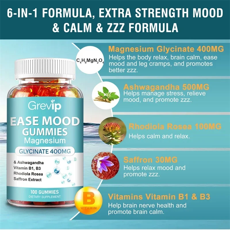 Magnesium Glycinate Gummies Ease Mood Relaxation Cognition and Sleep Quality Supports Nerve & Bone Muscle Health