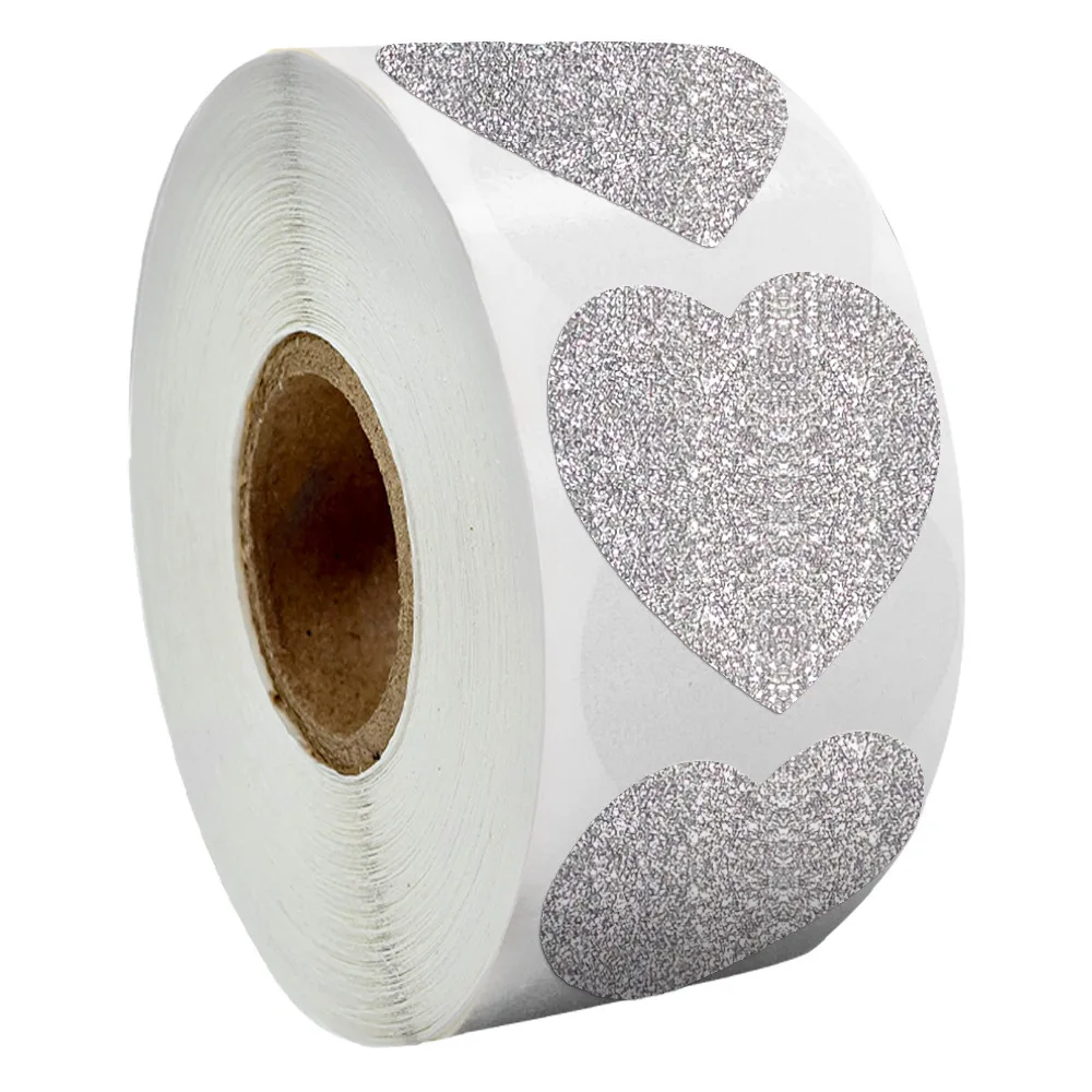 

Exquisite 50-300pcs Silver Shiny Dot Heart Shaped Stickers Seal Labels for Gift Package Glitter Card Handmade Decoration 1inch