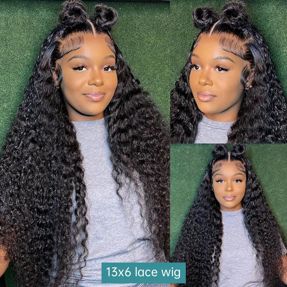 New 13x6 HD Transparent Lace Front Raw Indian Water Curly Wave Human Hair Wigs 40 Inch Long Jerry Curly Human Hair Frontal Wigs 4