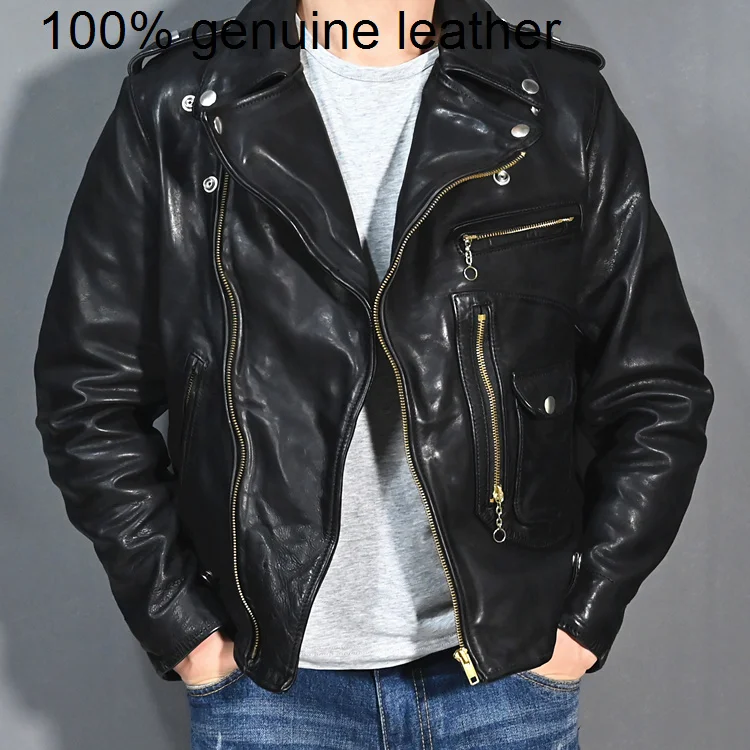 

Super heavy tanned horsehide High jacket,men vintage classic biker genuine coat,luxury quality leather cloth