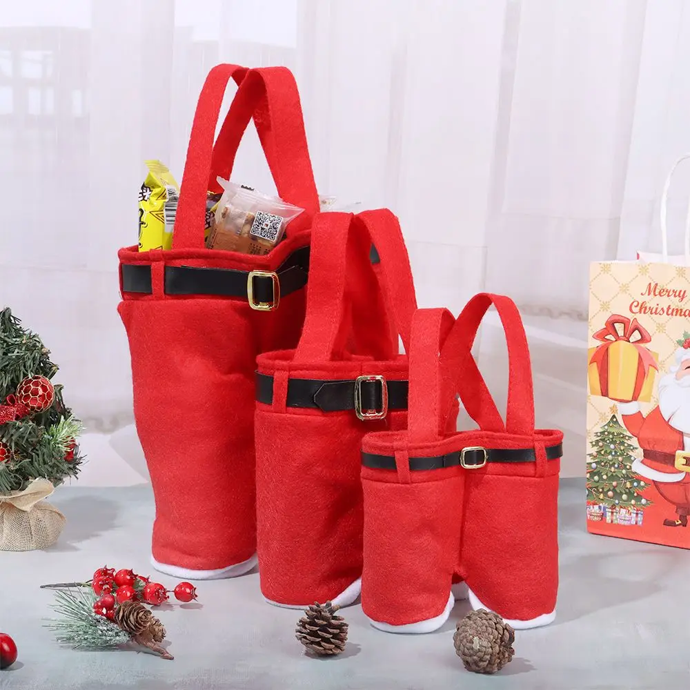 

2PCS NEW Non-woven Merry Christmas Santa Claus Pants Xmas Gift Bags Candy Bag Wine Bottle Holder