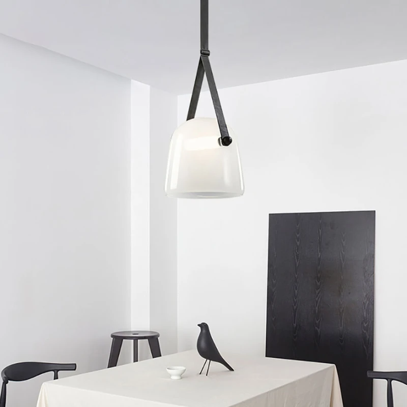 Post-Modern Leather LED Chandelier Art Deco Glass Designer Pendant Light Indoor Hanging Lamp for Bedroom Bedside 4