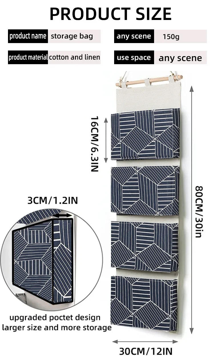Wall Hanging Organizer Bag Cotton Linen Fabric Door Hanging Bag Sundries Bag Home Closet Wall Organizer Hanging Storage 5