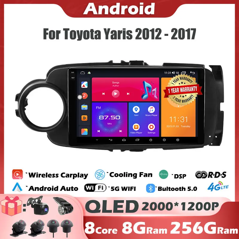 

IPS/QLED 2000*1200P для Toyota Yaris 2012-2017 Android 13 Автомобильный плеер мультимедийная Навигация Авто Стерео GPS BT 4G WIFl 9 дюймов