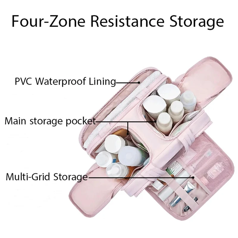 Large Travel Makeup Bag 180° Wide Opening Toiletry Organizer Water-Resistant Padded Cosmetic Case With Handle For_voghion.com