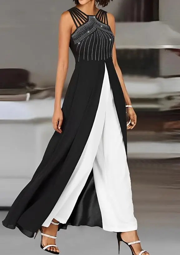 

Top Women 2023 Summer Fashion Multi Strap Rhinestone Slit Asymmetrical Sleeveless Casual Plain Daily Long T-Shirt Top