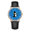 Fashion Quartz Watch For Girl Casual Blue Background White And Black Cat Wristwatch Cartoon Waterproof Real Leather Watch 1