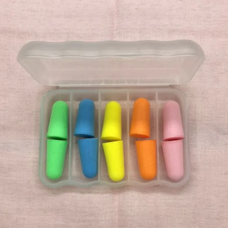 수면 소음 감소 방음 스폰지 귀마개, 재사용 가능한 폼 귀마개, 상자 포함, 5 쌍/세트