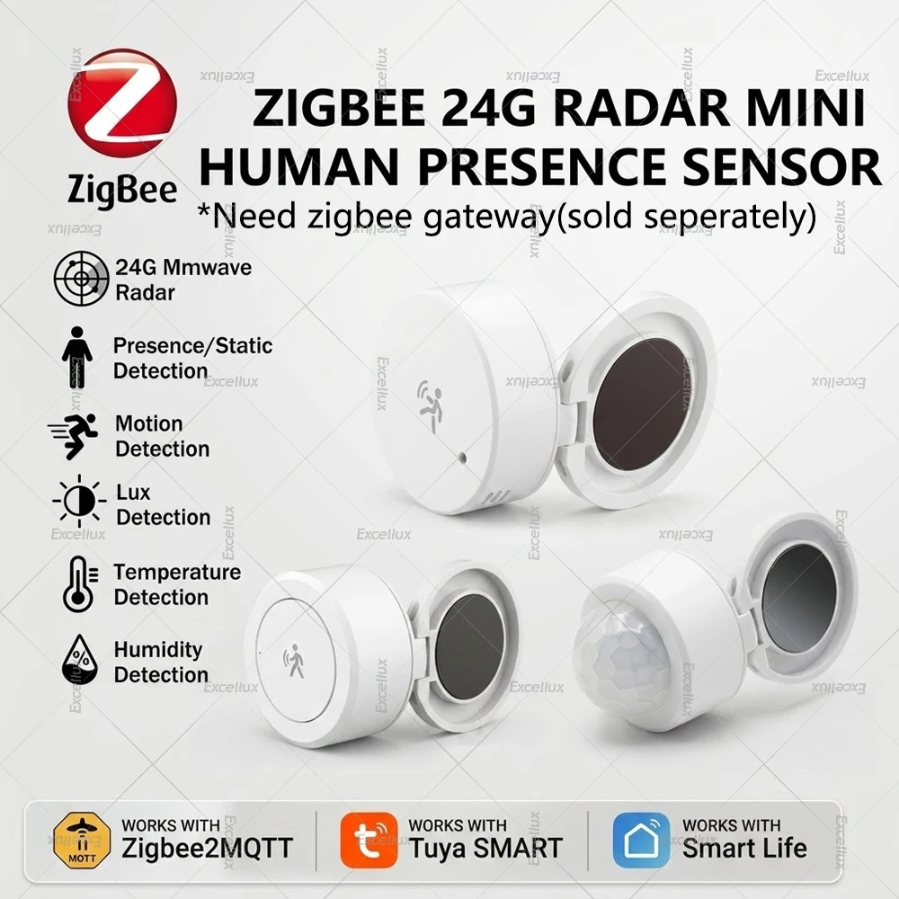 Zigbee 24G Mmwave Radar Human Presence Sensor, PIR Motion Detector, Brightness