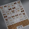 Vintage Bowknot Brown Love Heart Checkered Pattern 5D Embossed Reliefs Self Adhesive Nail Art Sticker Manicure Decals 6