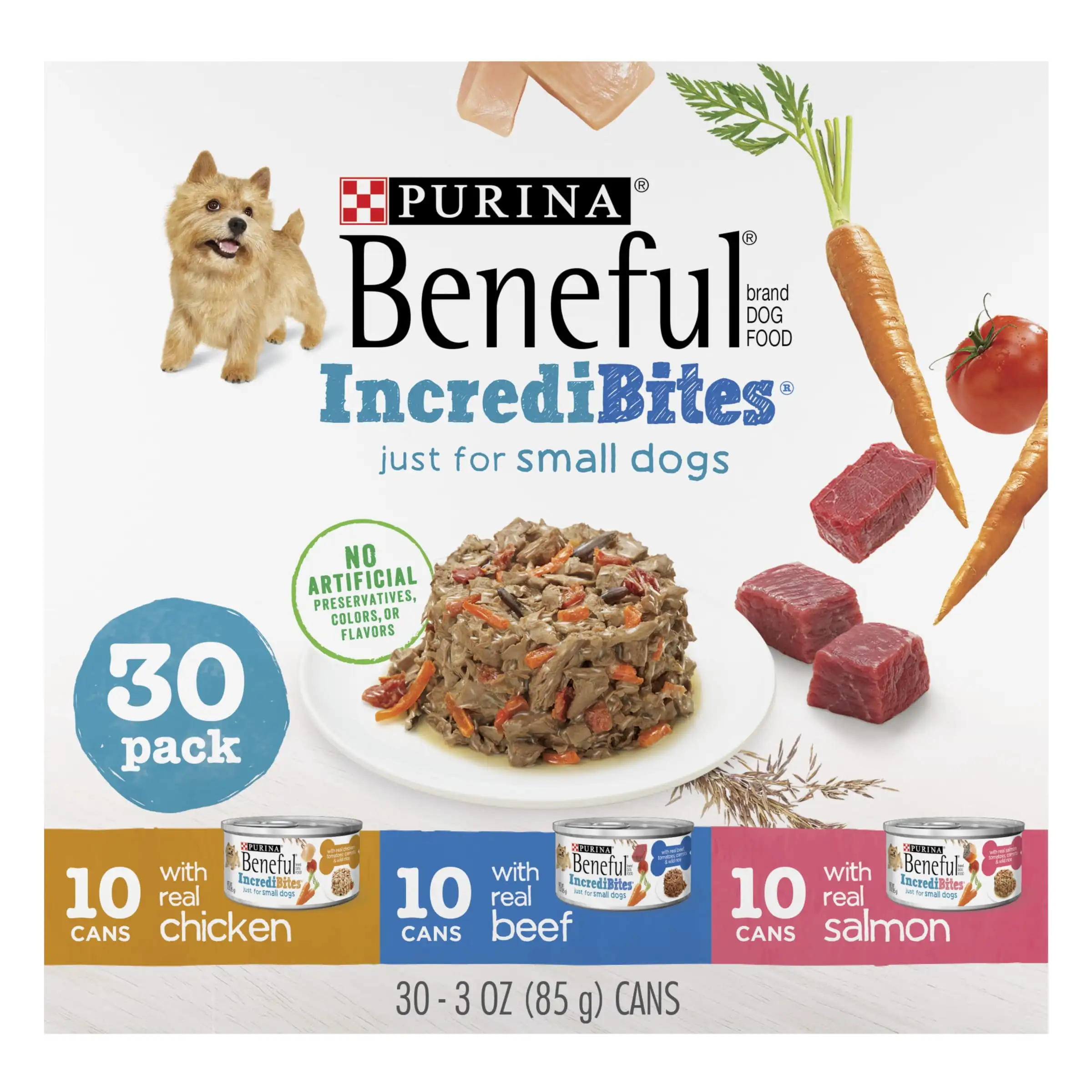 

Purina Beneful Incredibites Wet Dog Food for Small Dogs High Protein Variety Pack, 3 oz Cans (30 Pack)