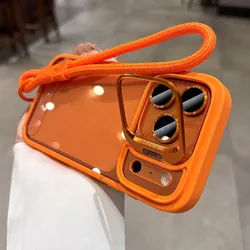 Luxury Transparent Shockproof Case with Lanyard and Hand Wrist Strap - iPhone 12 Pro Max (OrangeGS)