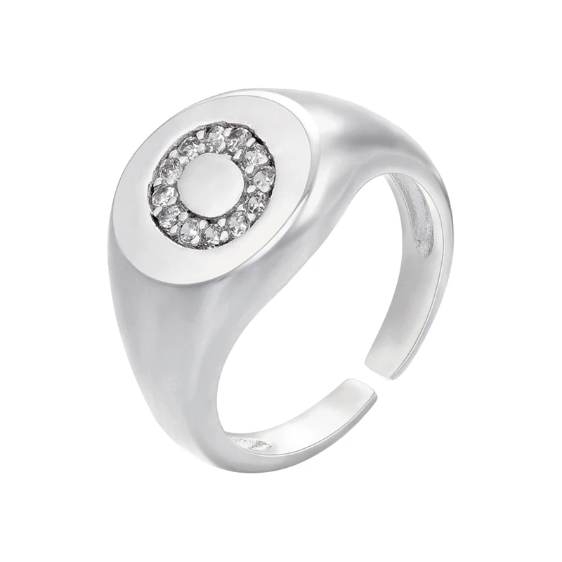 [e]Ring-シルバー ZHUKOU シルバーカラー A-Z イニシャルシグネットリング女性男性