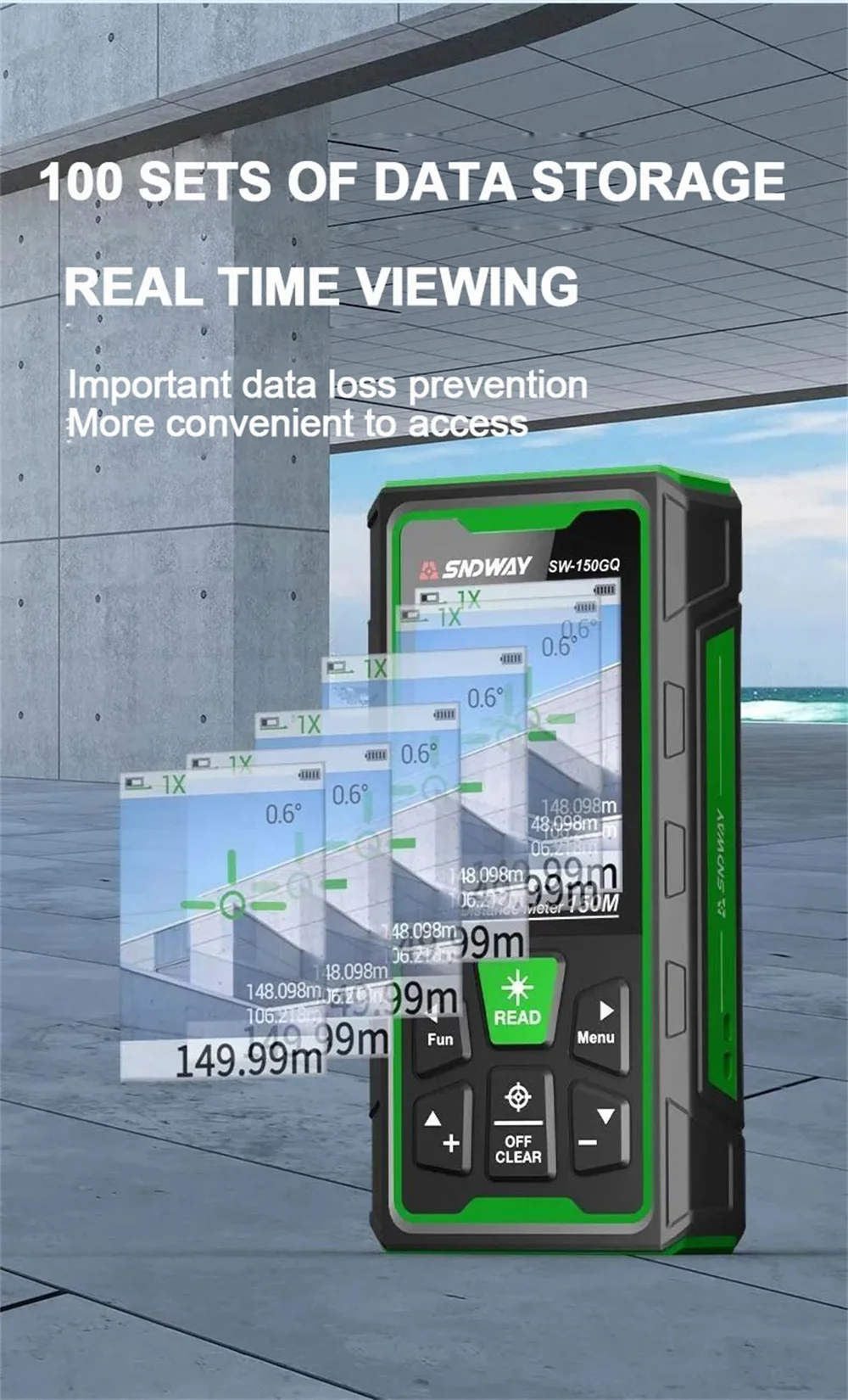 SNDWAY Digital Rangefinder Bluetooth Laser Distance Meter 4X Zoom Green Laser Ta