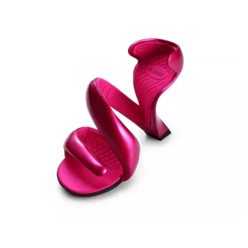 Bottomless High Heel Slippers for Women Exposed Toes Snake Shaped Heels Desigh Sandals Sexy Nightclubs Fashionable Brand Design