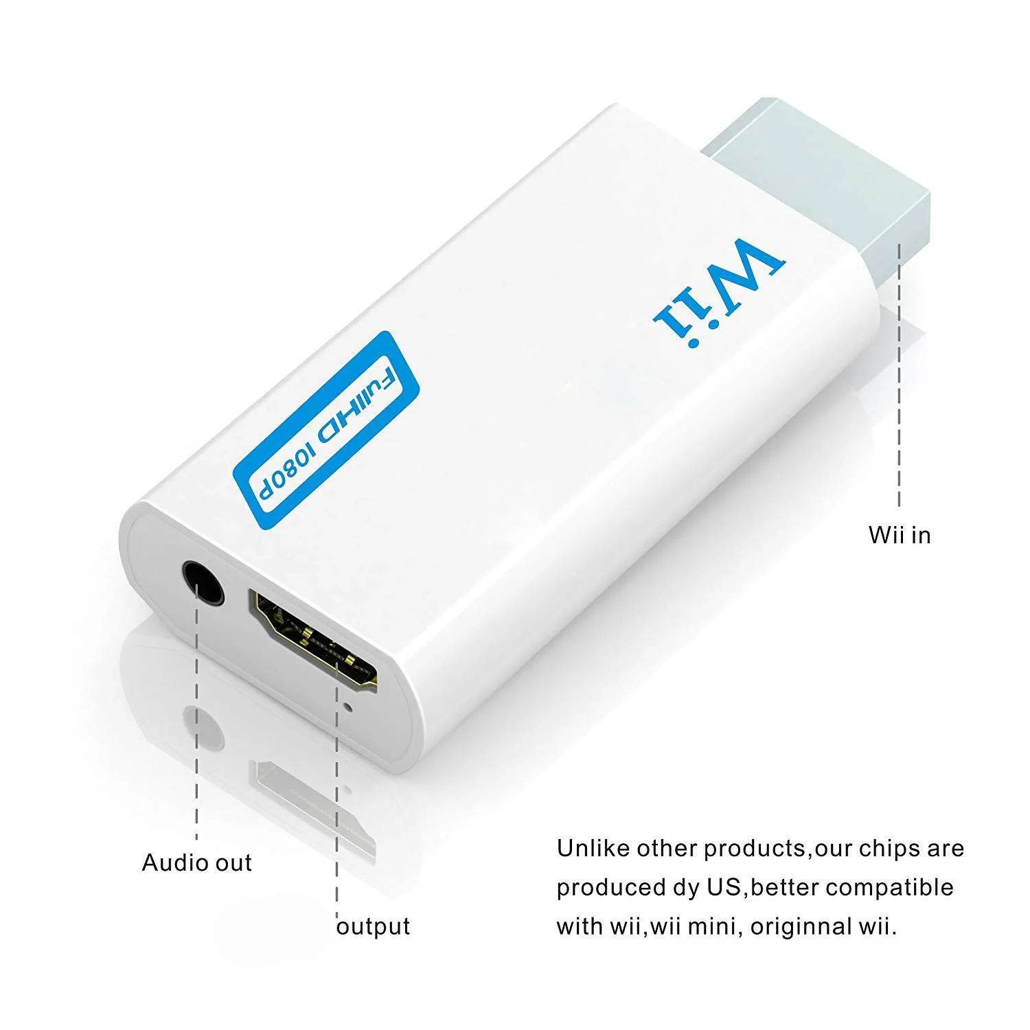 Convertidor compatible con Wii a HDMI, adaptador de Wii2HDMI-compatible de  Audio para PC, HDTV, pantalla de Monitor, Full HD 720P 1080P 3,5mm