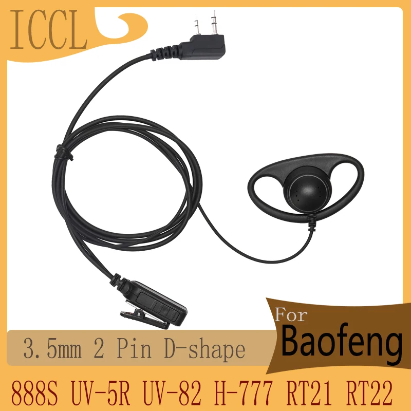 2 Way Radio Earpiece with Mic 2 Pin D-Type Walkie Talkie Earpiece Compatible with Baofeng 888S UV-5R UV-82 H-777 RT21 RT22