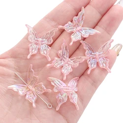 20Pcs Iridescent Butterfly Beads for Jewelry Making and Crafts (Pink)