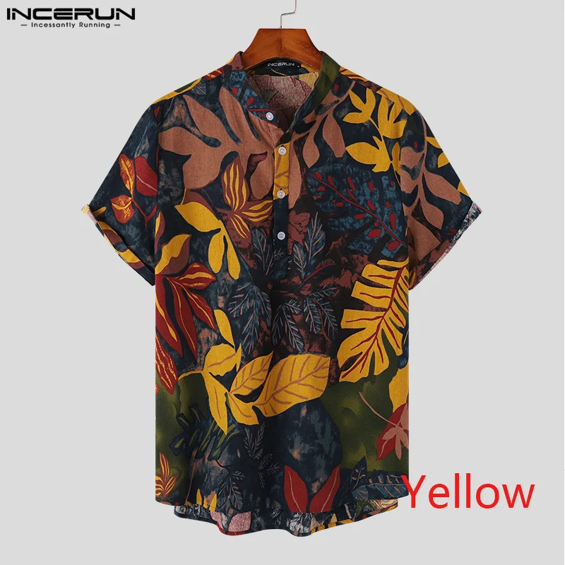 

INCERUN Cotton Linen Series Tops 2023 Men's Ethnic Style Printing Short Sleeve Shirts Stylish Comfortable Hot Sale Blouse S-5XL