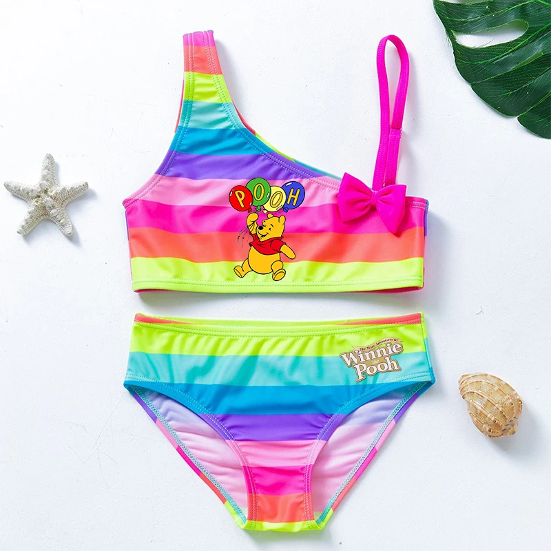 Winnie Mädchen-Badeanzug, Sommer-Strandbekleidung, Kleinkind-Badeanzug mit Schleife, Tankini, zweiteilige Anzüge, modische Badebekleidung für Kinder, 3–12 Jahre