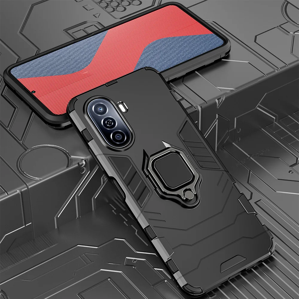 Custodia antiurto KEYSION per Huawei Nova Y70 Plus Custodia posteriore in silicone + PC con supporto ad anello in metallo per Huawei Nova Y70_voghion.com