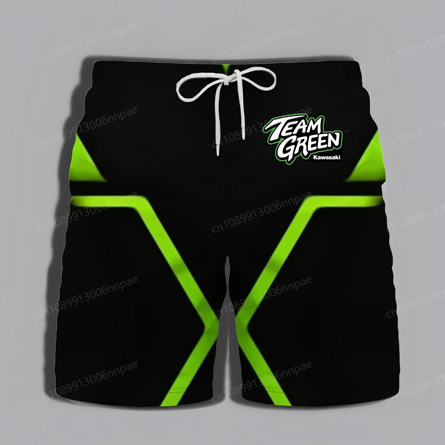 Men’s Kawasaki-inspired breathable summer shorts for beach, motorcycle, or sports use 06