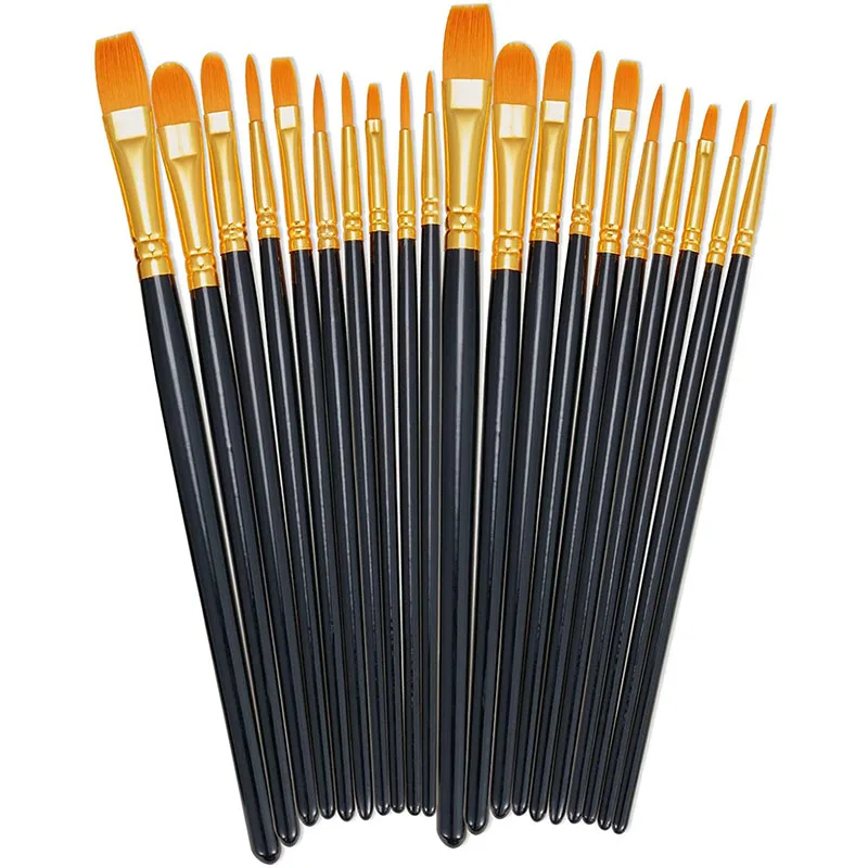 20pcs Art Painting Brush Set - 2 Pack Nylon Hair Acrylic Paint Brushes for Artist Rock Acrylic Oil Watercolor Face Painting