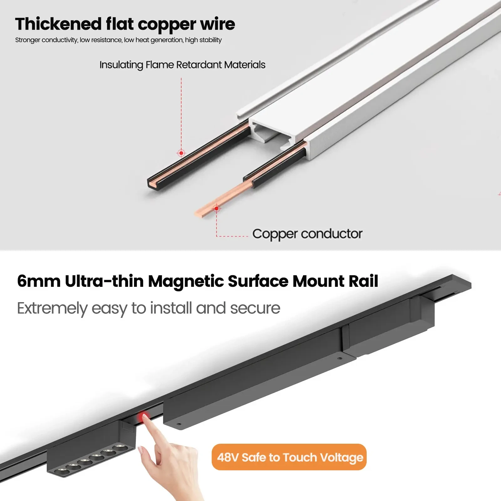 Ultra thin Magnetic Track Light 6MM Rail Surface Embedded Plastering Mount Spot LED Smart Tuya Zigbee Black White 1m/2m/2.5m 3