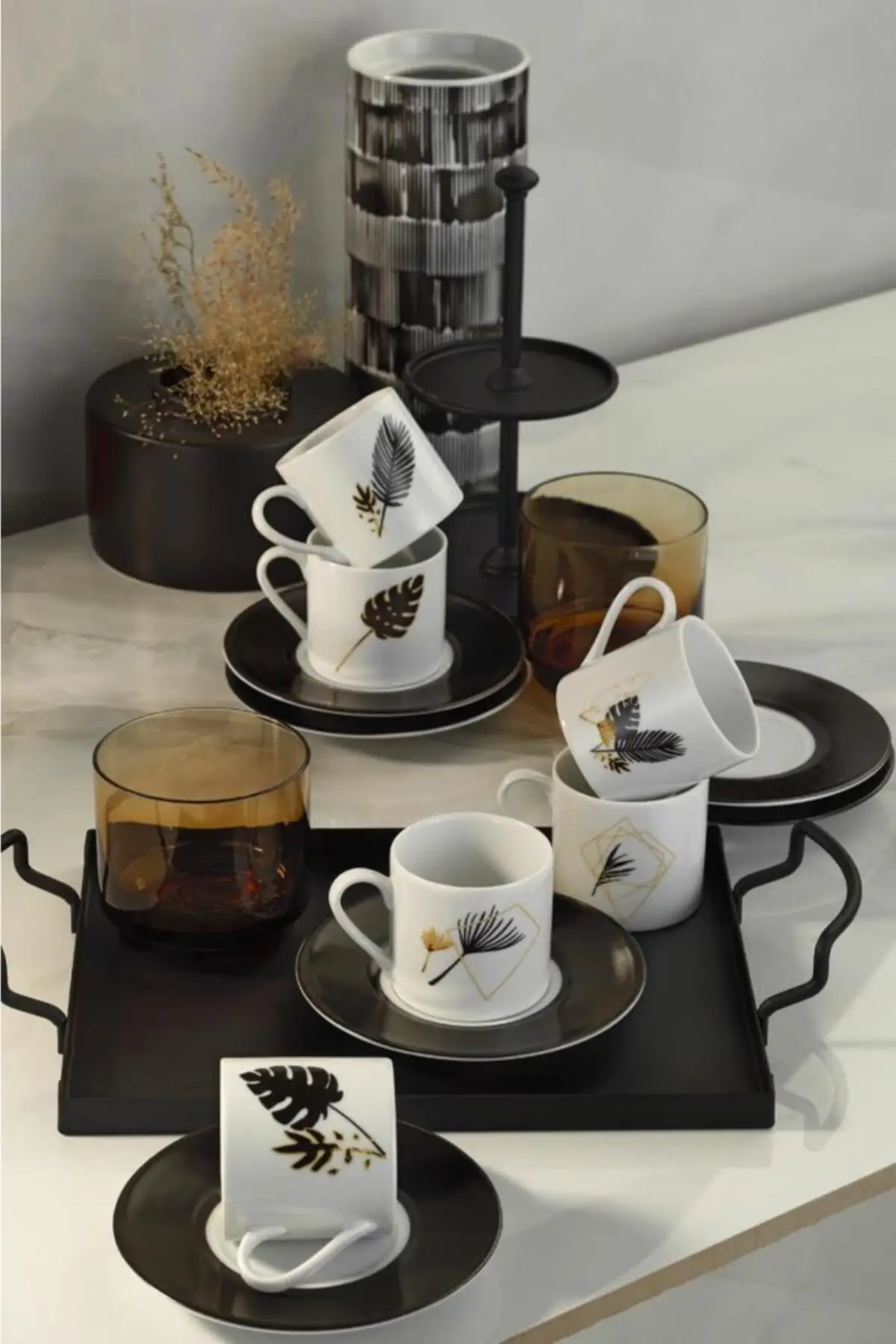 

Golden Leaf 12 Piece Coffee Cup Set Cups Tea and Presentation Tableware & Kitchen Home Furniture