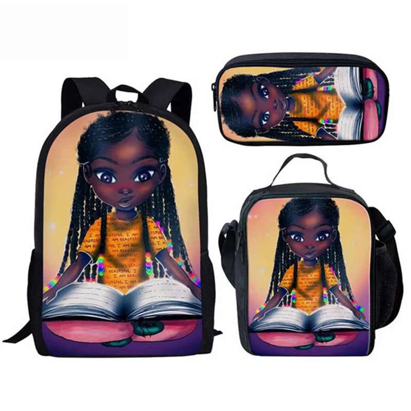

Популярная Милая африканская девочка в стиле хип-хоп с 3D принтом, 3 шт./комплект, школьные ранцы для учеников, рюкзак для ноутбука, сумка для обеда, ранцы