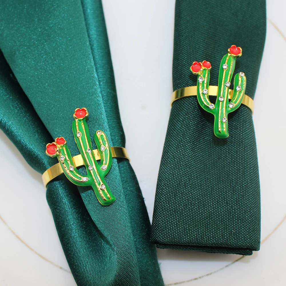 4Pcs Cactus Napkin Rings Summer Plant Napkin Holder Mexican Fiesta Buckle for Dining Table Decorations HB135