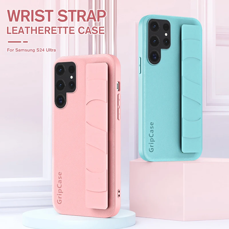 Per Samsung Galaxy S24 Ultra Full Camera Protection Shell Sansung S24Plus Wristband Ripple Phone Case S24Ultra Soft Frame Cover
