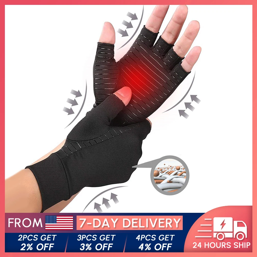 

1 Pair Compression Arthritis Prevention Gloves Half Finger Silicon Antiskid Therapy UNISEX Wrist Band Pain Relief Hand Protector
