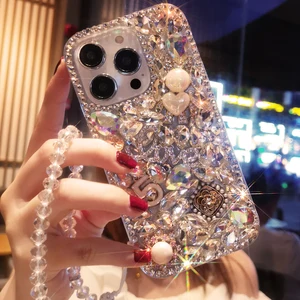 For IPhone 14 Pro Max High-end Full Diamond Phone Case For IPhone 14 Plus Luxury Colorful Diamond Protective Case with Strap