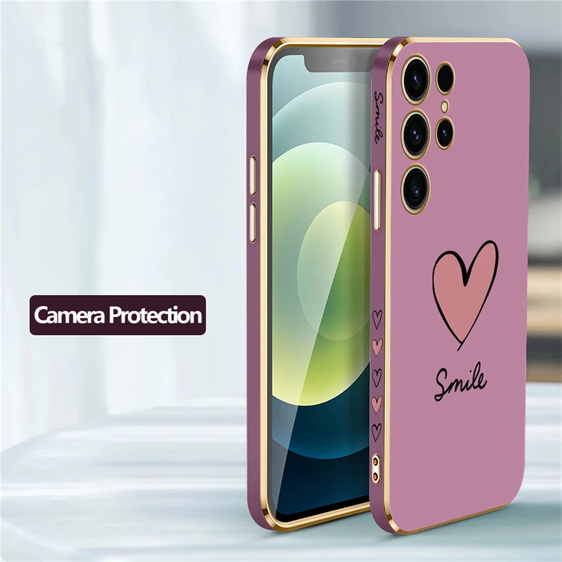Luxury Plating Silicone Case For Samsung Galaxy S23 Ultra S22 S21 Plus S20 fe S10 NOTE 20 10 8 9 Love Heart Shockproof Cover — view 5