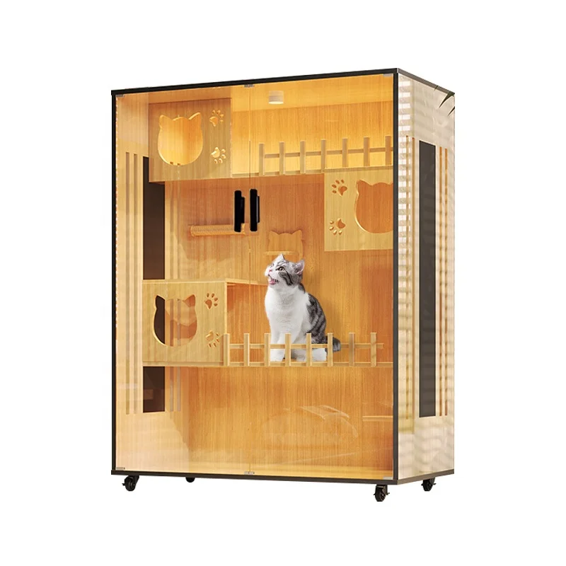 Luxury Solid Wood Cat Villa Large Multi-Function Pet Cage & House Elegant Cat Bed Furniture
