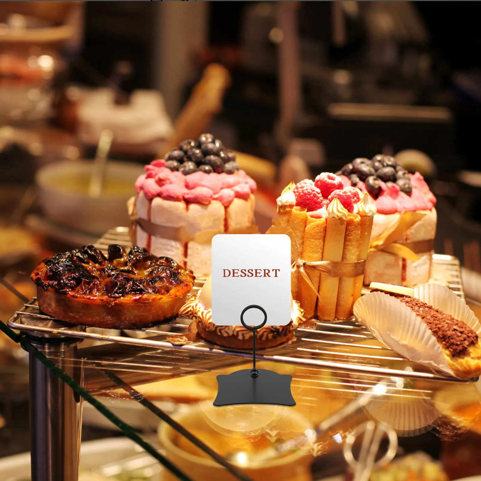 가격표 홀더 검정색 수직형 베이커리 케이크 디저트 스탠드 탁상용 표시판 음식 이름표 메모 클립 사진 홀더