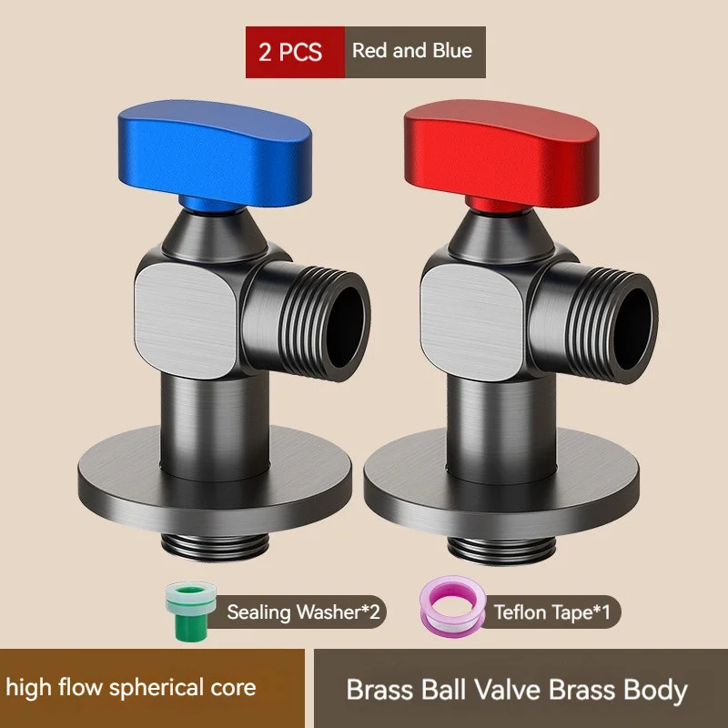Copper High Flow 4-point Ball Valve Hot Cold Water Gas Water Heater Full Open Triangle Valve, Gray Red Label Hot Water –
