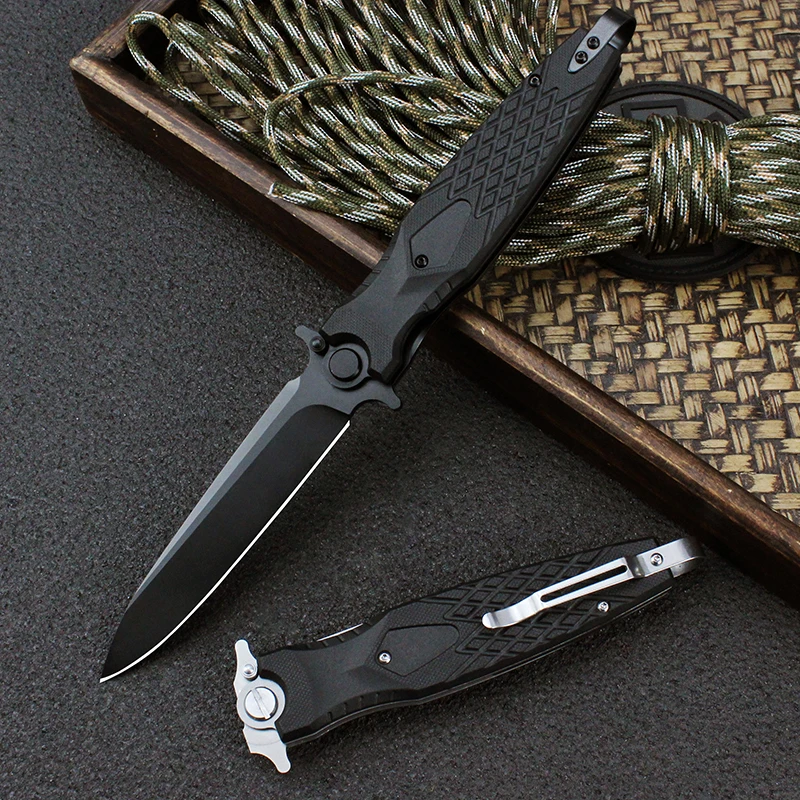 

60HRC Steel Hunting Tactical Knife For Outdoor Survival Hiking EDC Bearing Folding Blade Knife Nylon fiber Tools