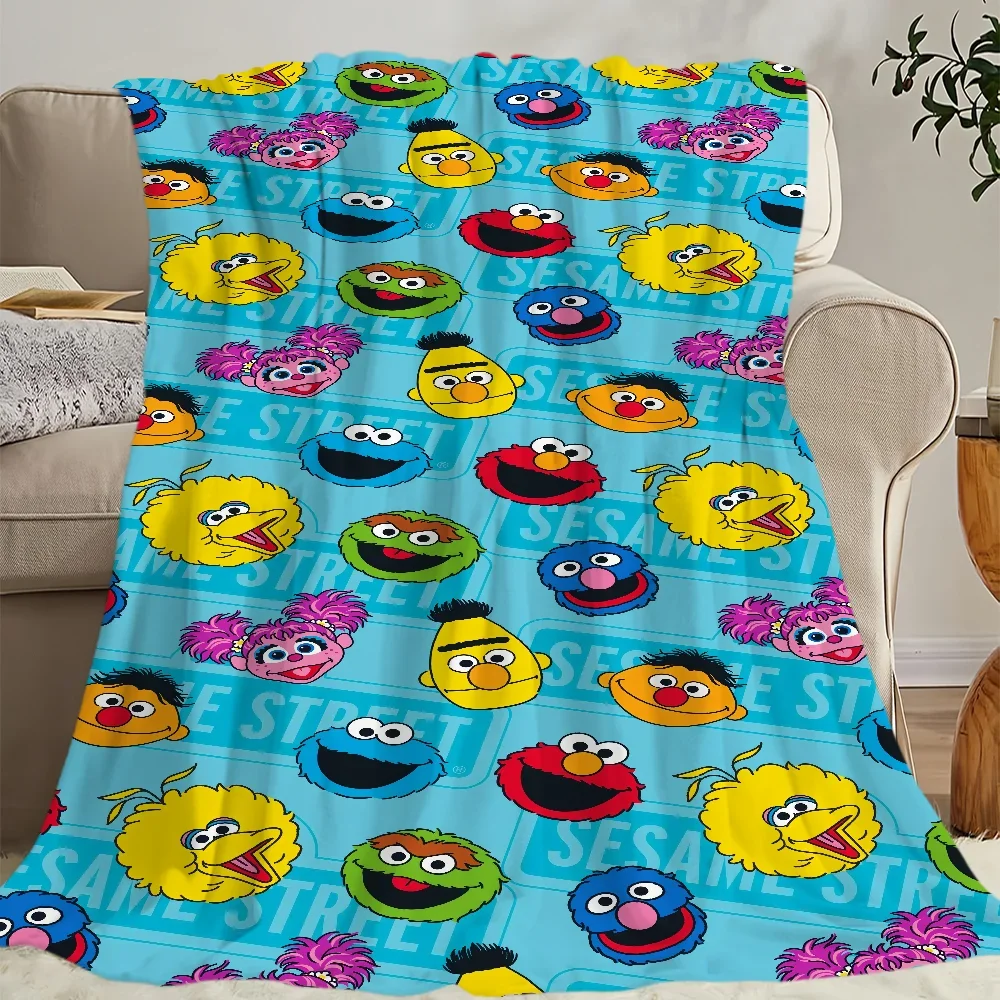 Cartoon S-Sesame Cute S-Street Printed comfortable and sofa living room bedroom Plush blanket suitable for home travel and gifts 6