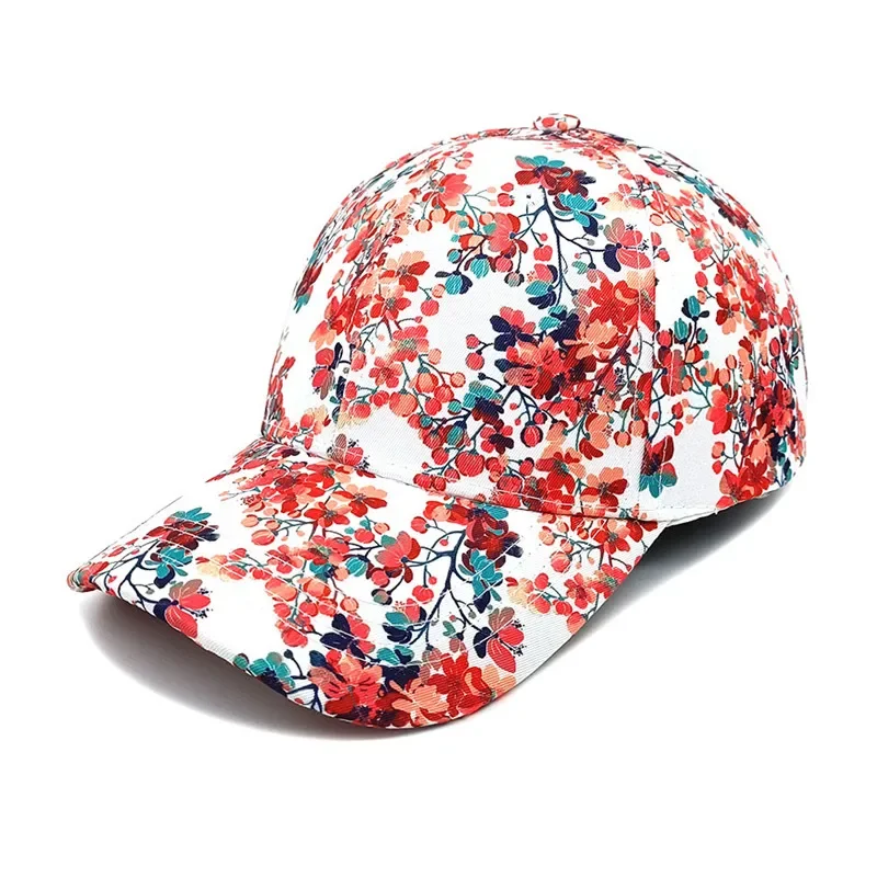 Four Seasons Polyester Flower Print Casquette Baseball Cap Adjustable Outdoor Snapback Hats for Women 28 3