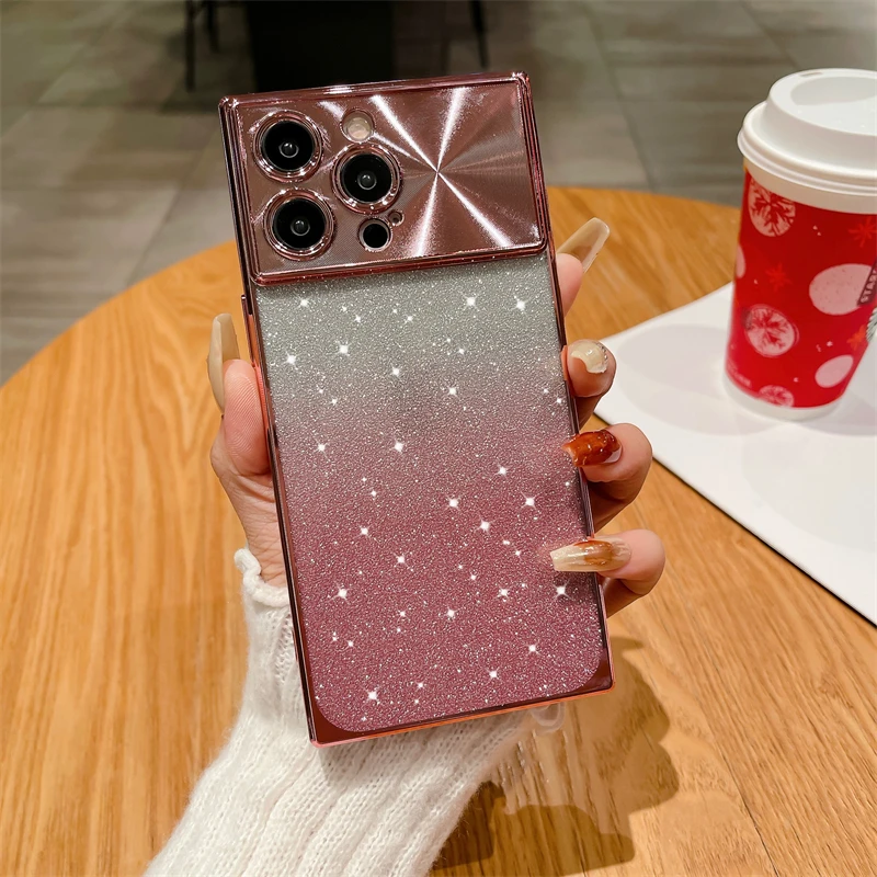 Coque de téléphone à paillettes électroplaquées, étui pour iPhone 13 14 15 Po Max Plus, Fashion Squae, doux, antichoc_voghion.com