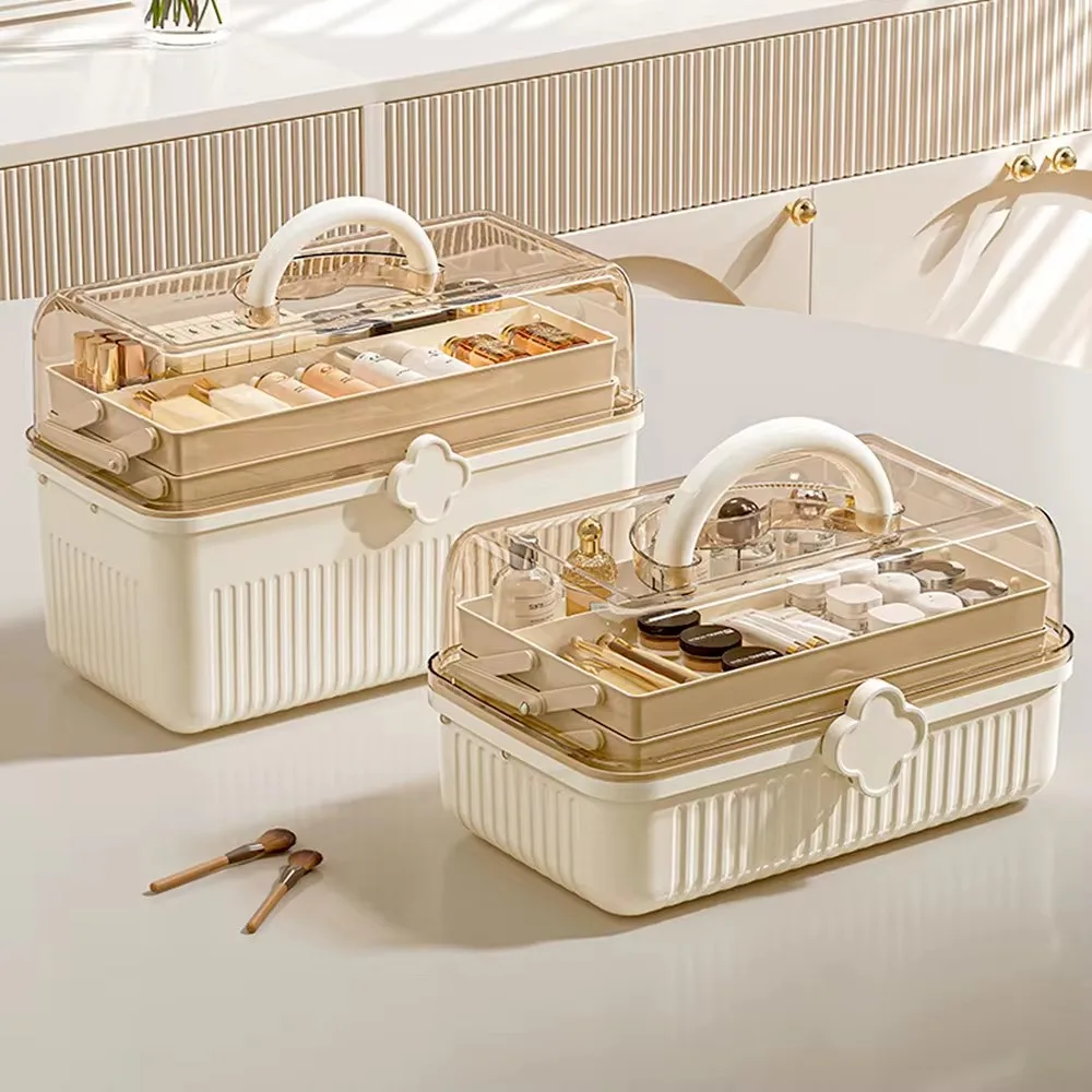 3 Tiers Makeup Storage Box Dust-proof Cosmetic Organizer Large Capacity Skincare Lipstick Eyeshadow Organizer Medicine Storage 5