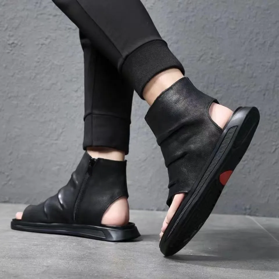 High top men's cool boots Korean version summer Roman shoes Men's trend casual beach shoes with loose toe and clip toe sandals