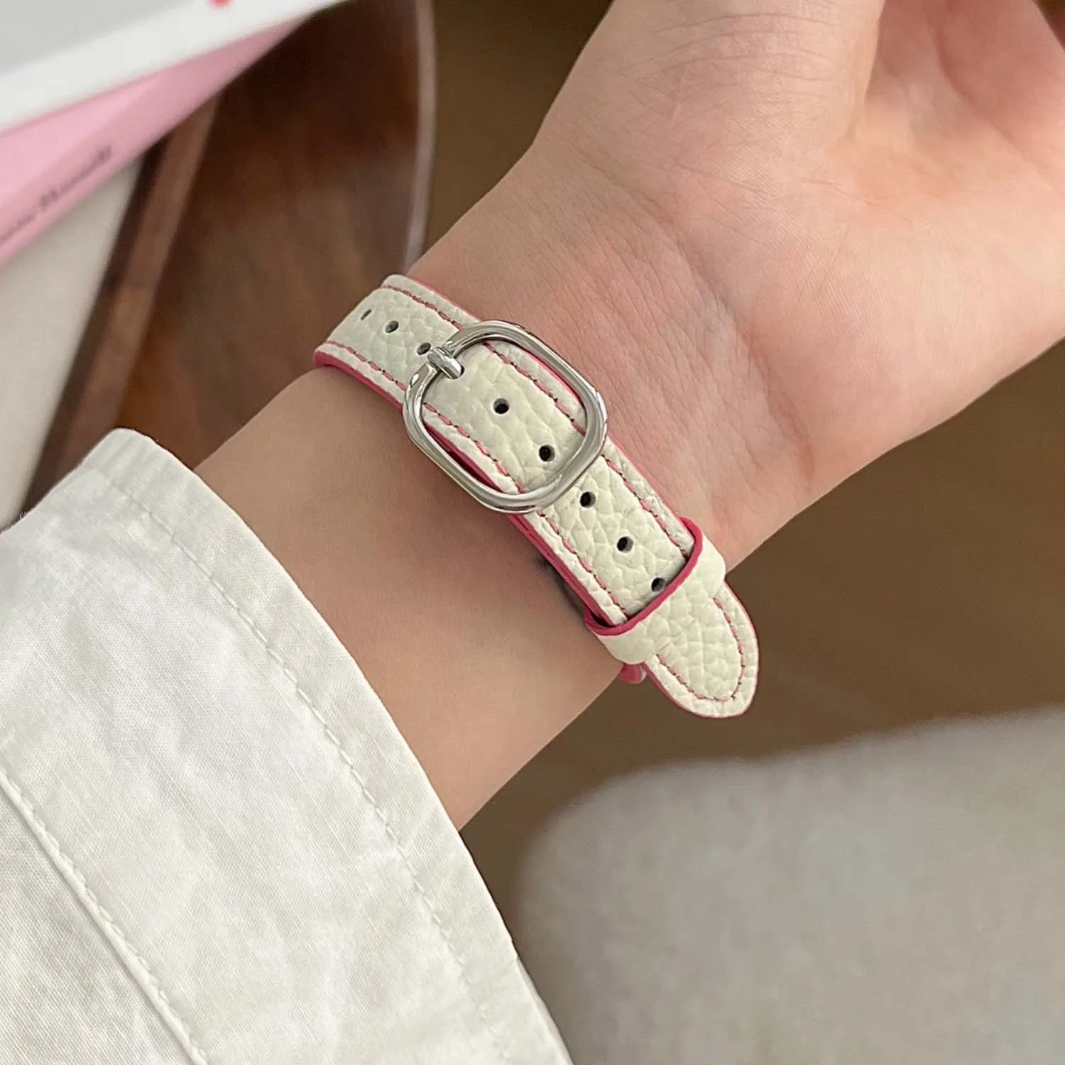 Hochwertiges, farbblockiertes, dünnes Lederarmband für Apple Watch iWatch S10 46 mm 42 mm 49–44 41/40/38 mm, modisches Damenarmband Ultra 8 – Detail 21