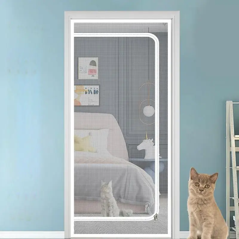 Puerta Mosquitera Interior Para Gatos - Malla Gruesa Con Cremallera, 70x200 Cm O 80x200 Cm, Instalación Con Adhesivo