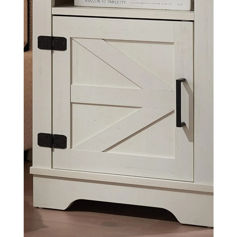 Farmhouse Nightstand,End Table with Barn Door,Nightstand WithOpen Shelf & Adjustable Shelf,Side Table,Bedside Cabinet 5