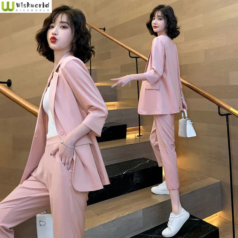 Suit Coat Women 2022 Spring Summer New Korean Version Age Reducing Fashion Temperament Western-style Casual Suit Two-piece Suit women s sports suit winter new plus velvet casual sports suit women 2020 korean fashion slim coat trousers two piece suit