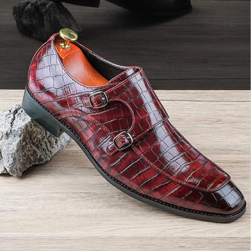 

Деловые туфли с острым носком, кожаные туфли с крокодиловым узором, мужские повседневные классические свадебные туфли с боковой пряжкой для мужчин, M191